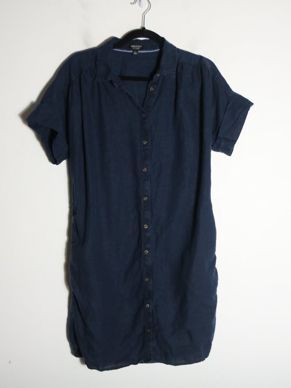 J Crew Baird Mcnutt 100% Irish Linen Tunic Shirt Dress Oversized Small Navy Boho
